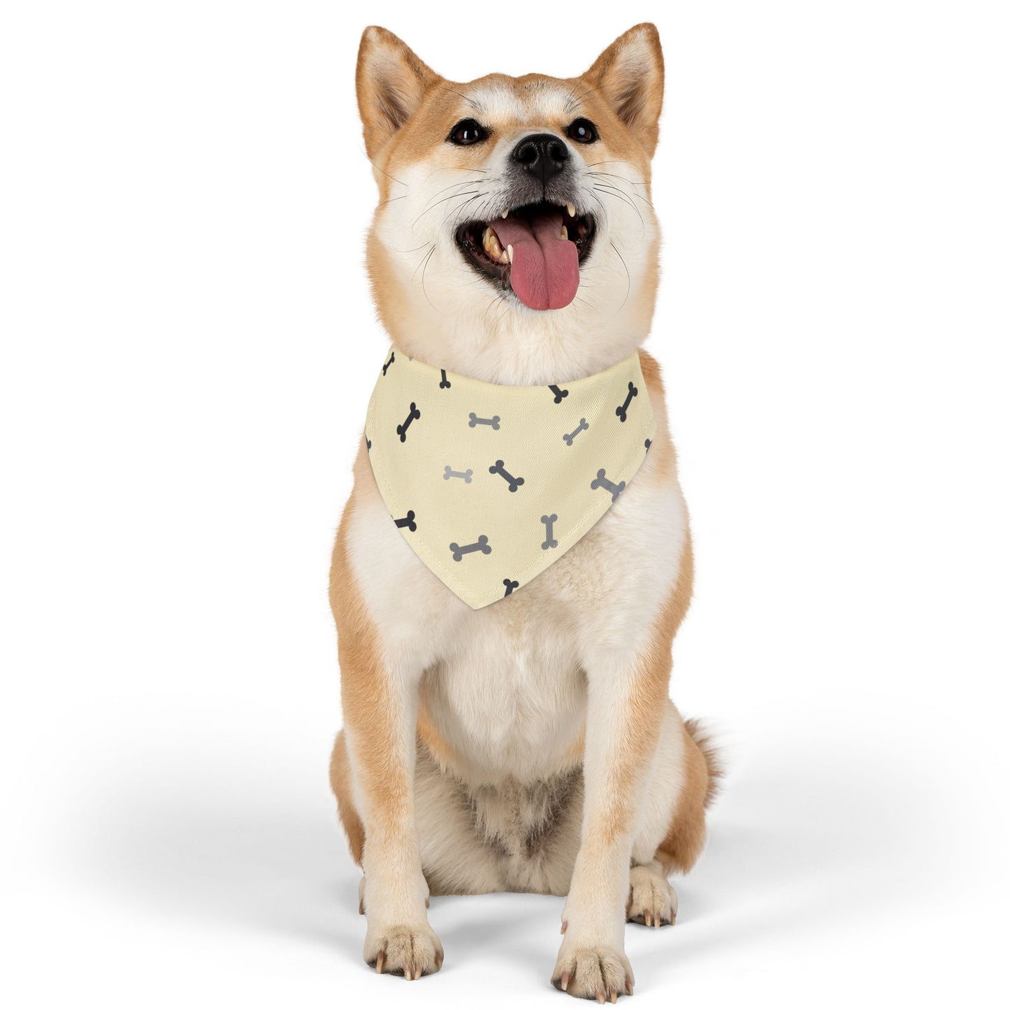 Bone Pattern Pet Bandana Collar — Yellow Dog Bandana with Black & Gray Bones