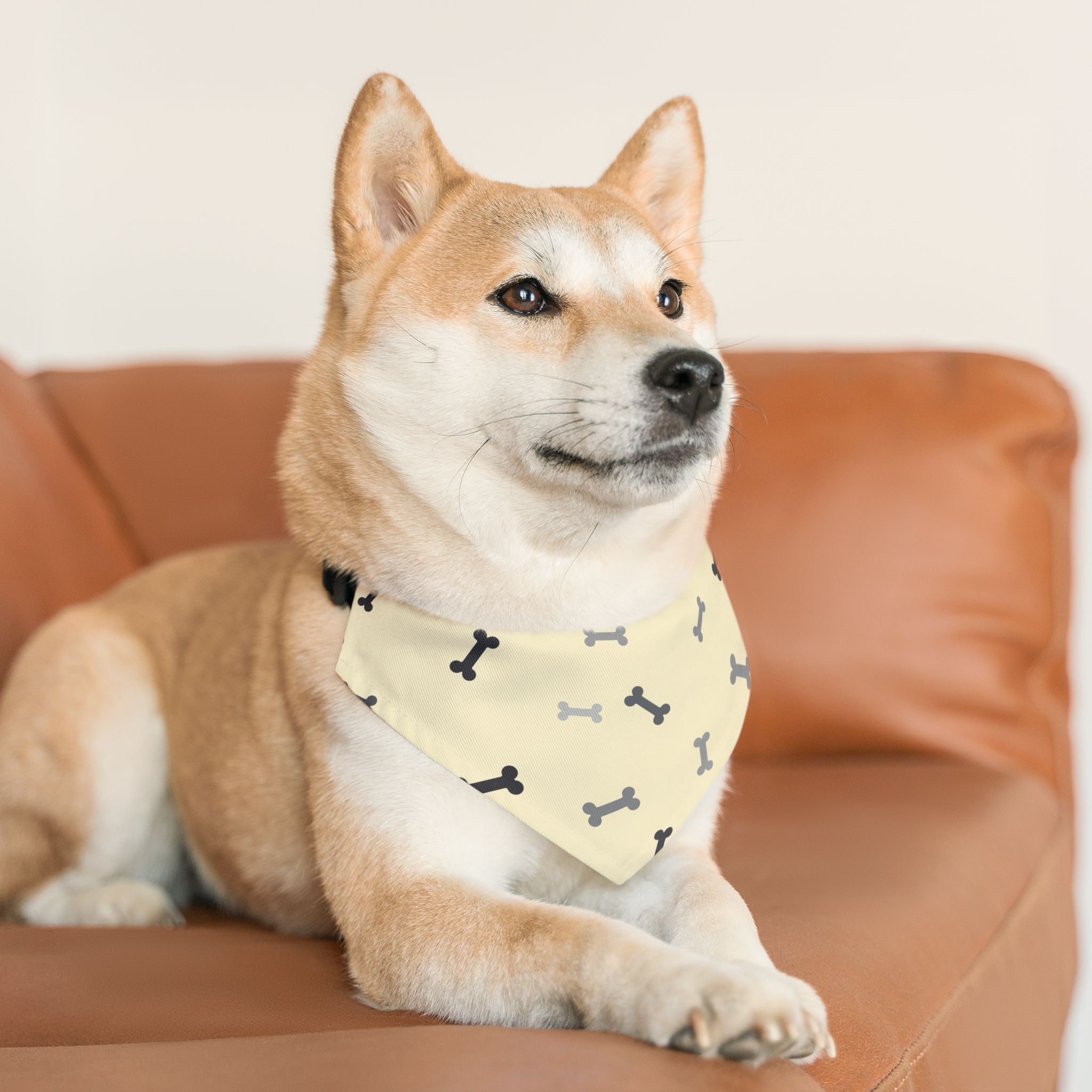 Bone Pattern Pet Bandana Collar — Yellow Dog Bandana with Black & Gray Bones