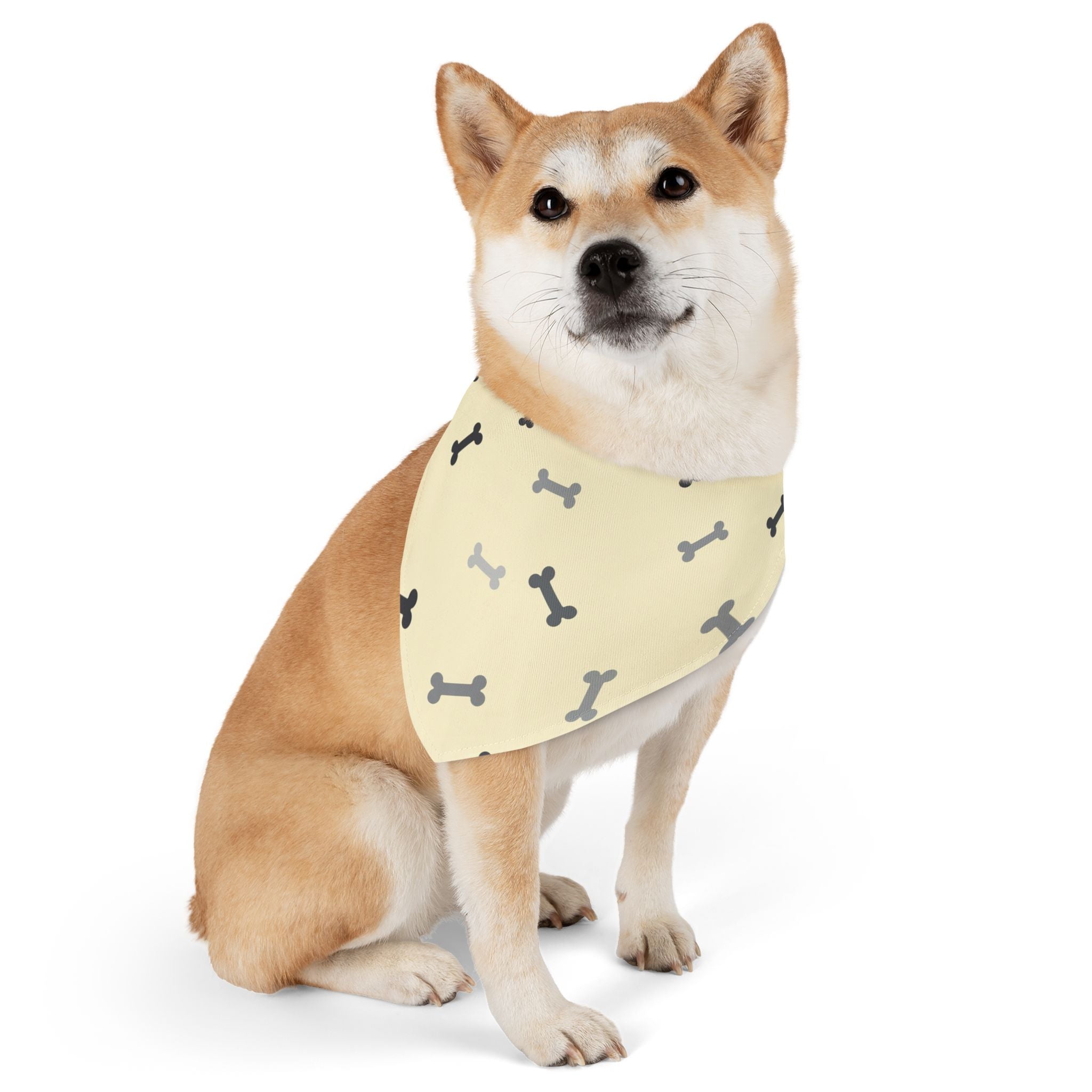 Bone Pattern Pet Bandana Collar — Yellow Dog Bandana with Black & Gray Bones