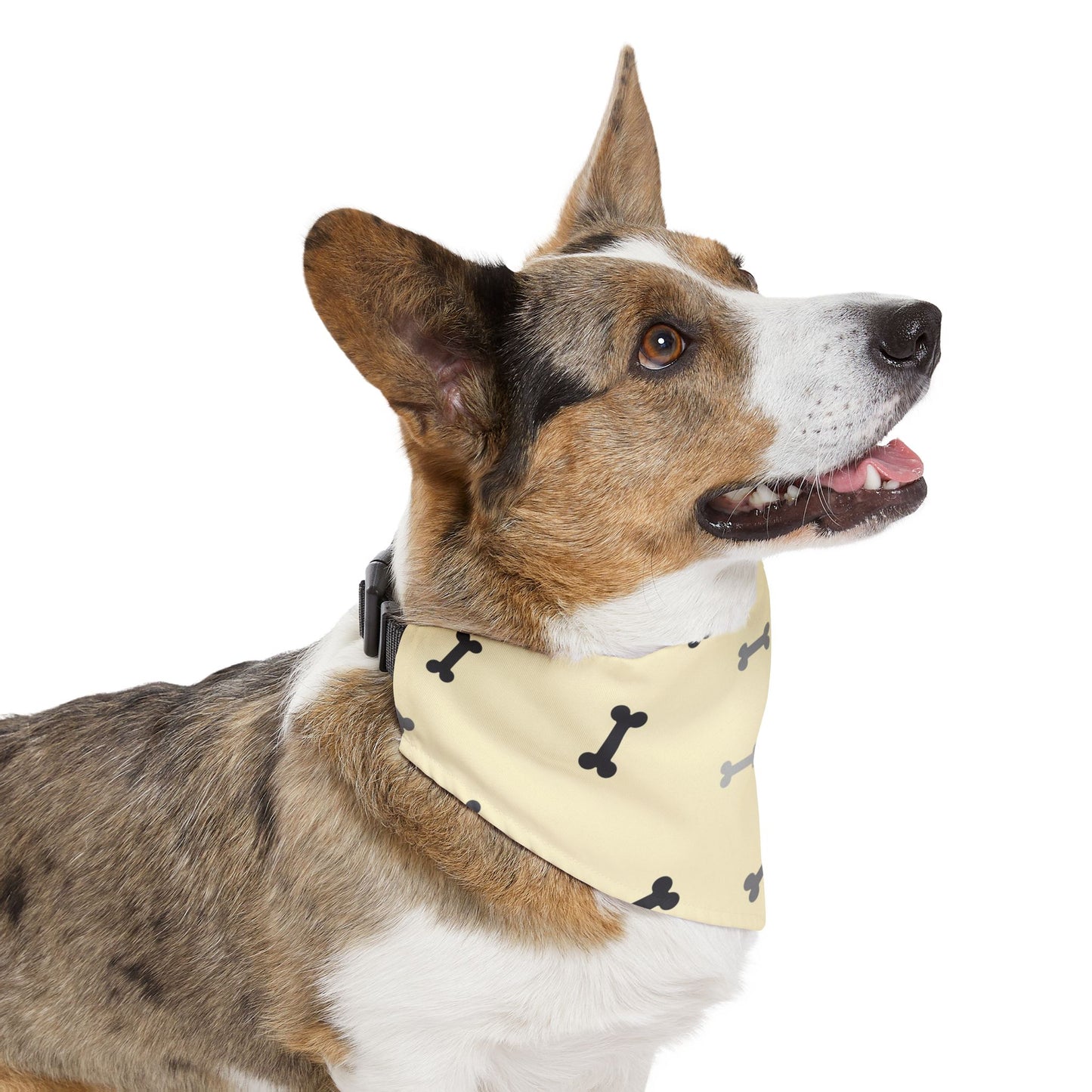 Bone Pattern Pet Bandana Collar — Yellow Dog Bandana with Black & Gray Bones