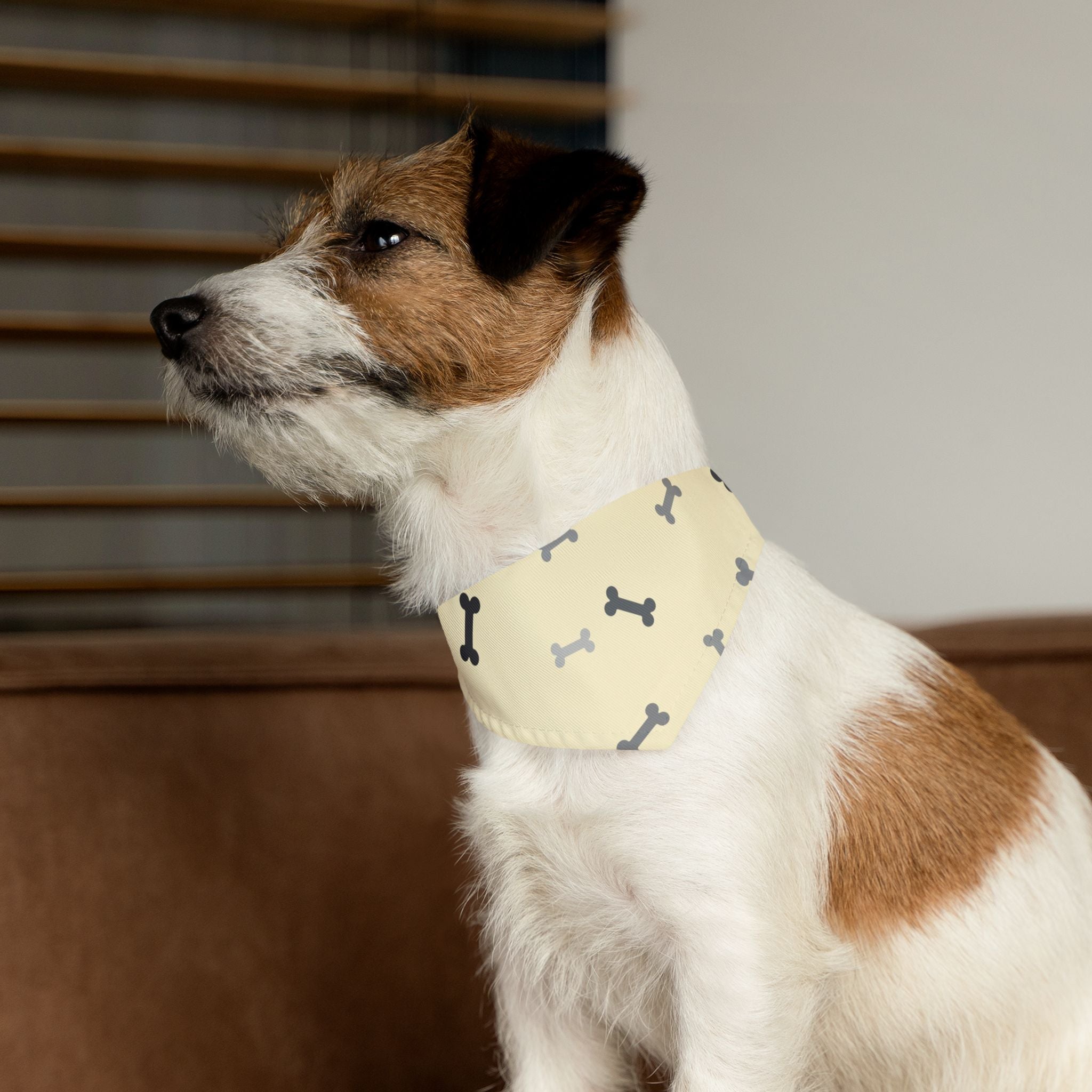 Bone Pattern Pet Bandana Collar — Yellow Dog Bandana with Black & Gray Bones
