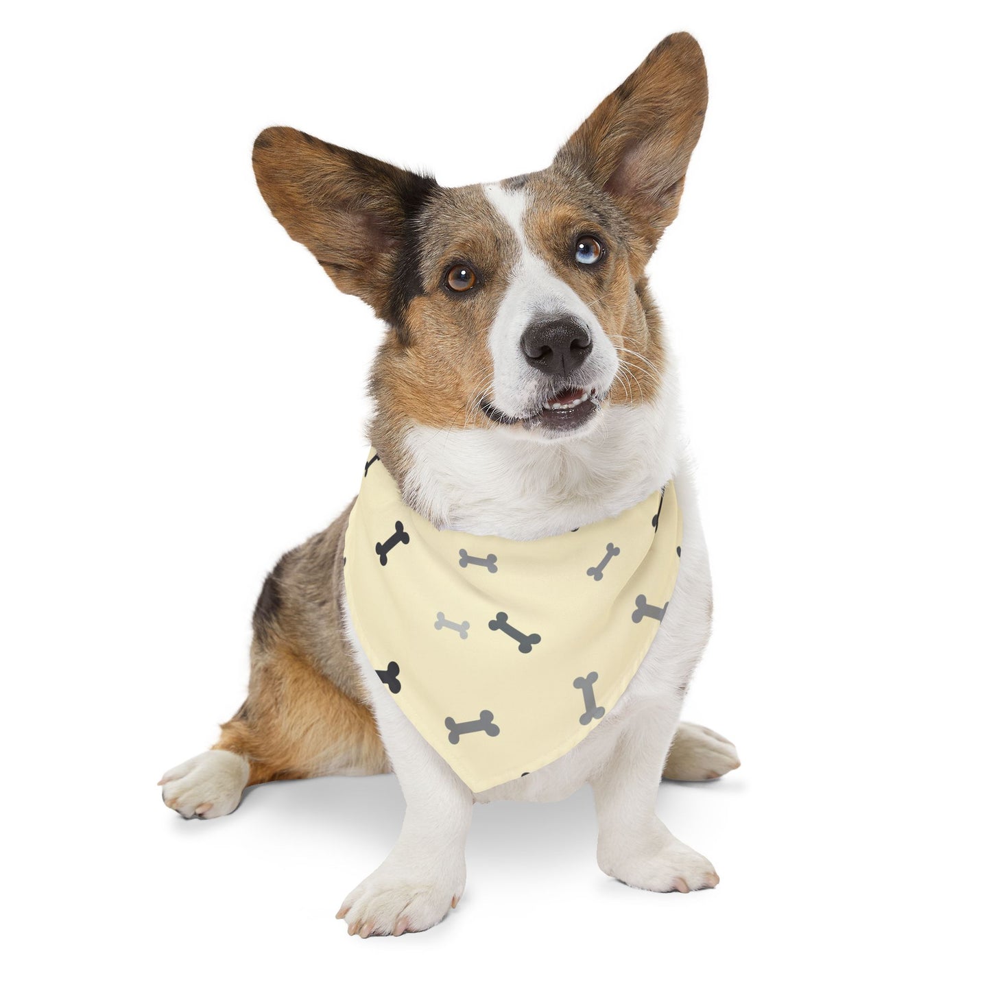 Bone Pattern Pet Bandana Collar — Yellow Dog Bandana with Black & Gray Bones